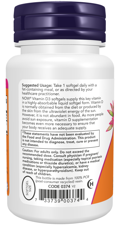 now Vitamin D3 5000 - 120 Softgels | ناو فيتامين د3 بتركيز 5000 وحدة دولية – 120 كبسولة هلامية