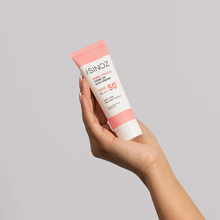 Sinoz Pink Touch Tone Up Sun Cream SPF 50+ - UVA High Protection - 50ml | سينوز كريم واقي شمسي بلمسة وردية spf +50 - 50 مل