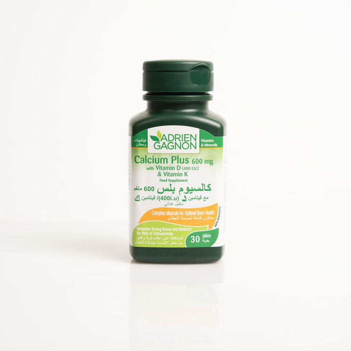 ADRIEN GAGNON Calcium Plus 600Mg 30 Tablets | أدريان غانيون أقراص كالسيوم بلس 600 مغ - 30 مضغوطة