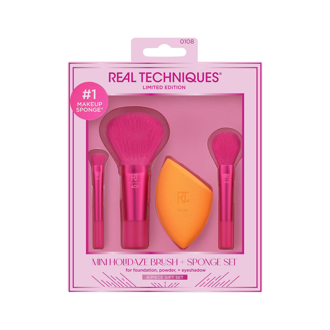 Real Techniques Limited Edition Mini Holidaze Brush+Sponge Set | ريل تكنيك مجموعة صغيرة لفراشي واسفنجة المكياج