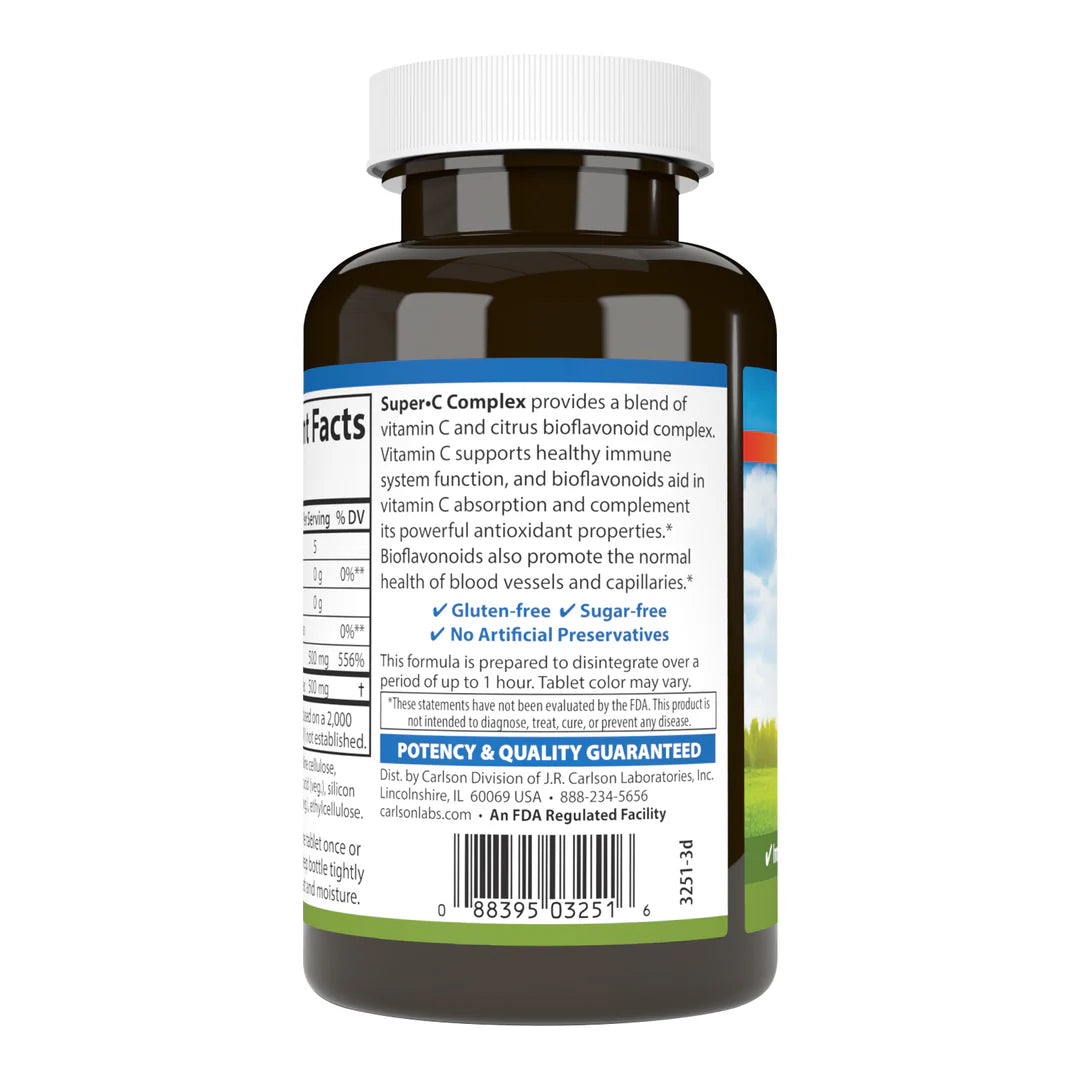 Carlson Super C Complex Vitamin C + Bioflavonoids - 100 Vegetarian Tablets | كارلسون  اقراص فيتامي سي كومبلكس - 100 قرص