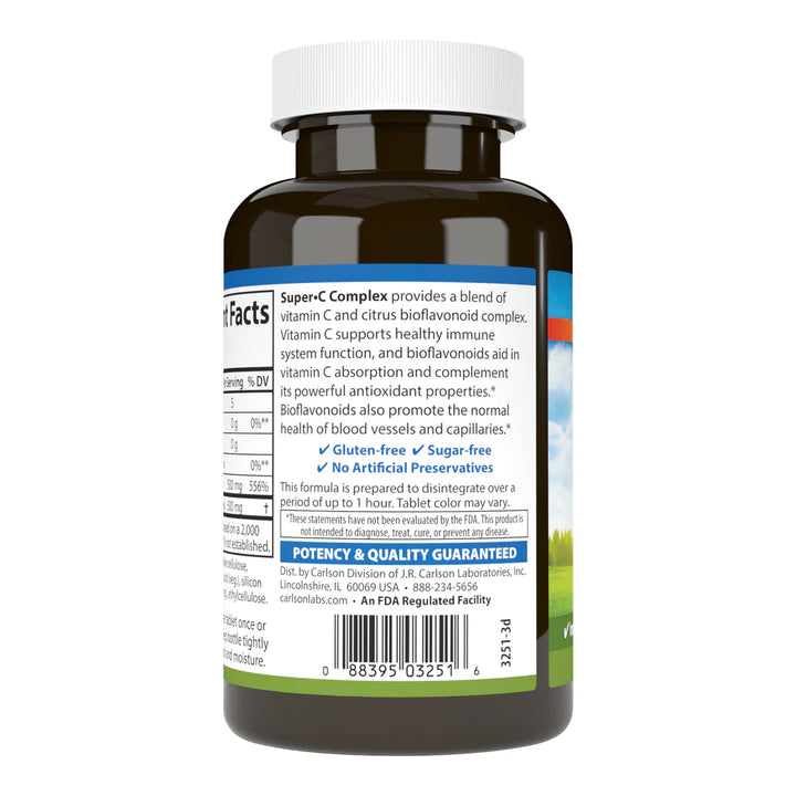 Carlson Super C Complex Vitamin C + Bioflavonoids - 100 Vegetarian Tablets | كارلسون  اقراص فيتامي سي كومبلكس - 100 قرص