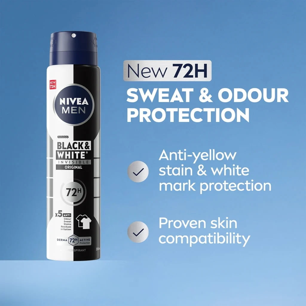 NIVEA Black & White Invisible Original 72H - 200ml | نيفيا بلاك & وايت إنفزيبل أوريجينال مضاد للتعرّق 72 ساعة – 200 مل