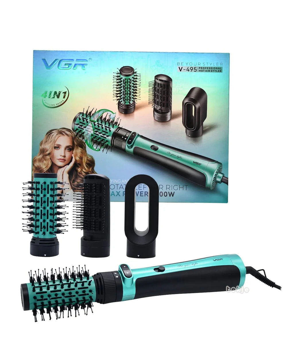 VGR Drying And Curling Rotate Left Of Right Max Powder 1200W Green | في جي ار جهاز تصفيف شعر 4 في 1