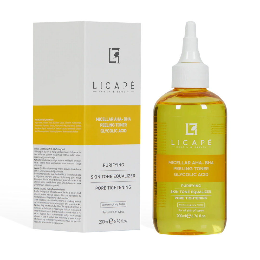Licape Micellar AHA BHA Peeling Toner Glycolic Acid - 200ml | ليكابي تونر ميسيلار مقشر حمض الجليكوليك - 200 مل