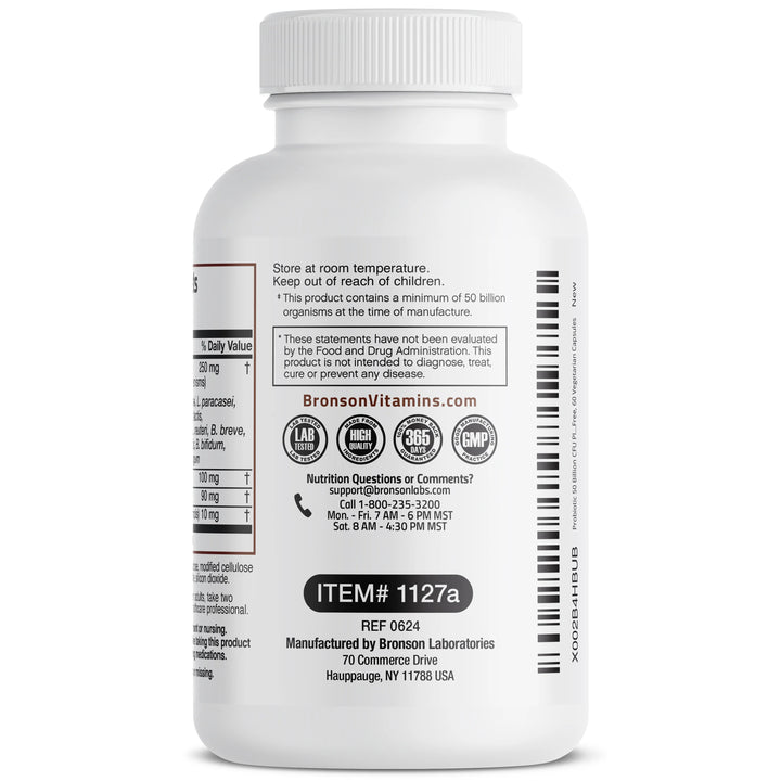 Bronson Probiotic Plus Prebiotic - 50 Billion CFU - 60 Vegetarian Capsules - 60 Count | برونسون بروبيوتيك بلس بريبيوتيك - 50 مليار وحدة تكوين مستعمرات - 60 كبسولة نباتية