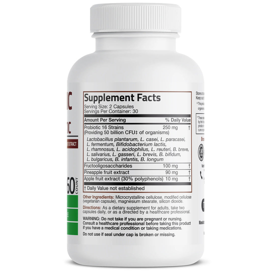 Bronson Probiotic Plus Prebiotic - 50 Billion CFU - 60 Vegetarian Capsules - 60 Count | برونسون بروبيوتيك بلس بريبيوتيك - 50 مليار وحدة تكوين مستعمرات - 60 كبسولة نباتية
