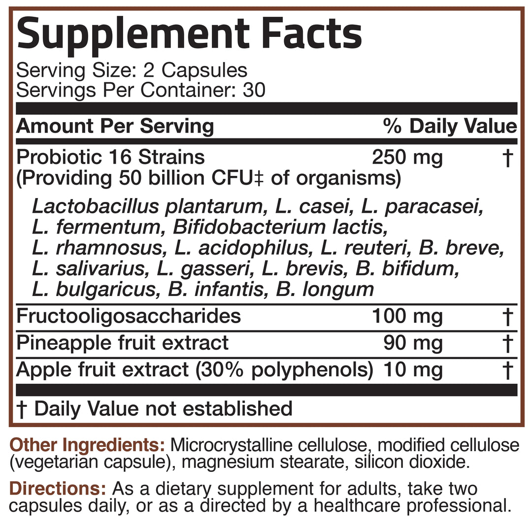 Bronson Probiotic Plus Prebiotic - 50 Billion CFU - 60 Vegetarian Capsules - 60 Count | برونسون بروبيوتيك بلس بريبيوتيك - 50 مليار وحدة تكوين مستعمرات - 60 كبسولة نباتية