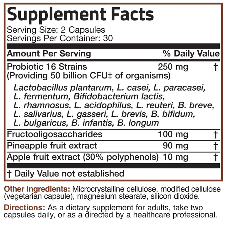 Bronson Probiotic Plus Prebiotic - 50 Billion CFU - 60 Vegetarian Capsules - 60 Count | برونسون بروبيوتيك بلس بريبيوتيك - 50 مليار وحدة تكوين مستعمرات - 60 كبسولة نباتية
