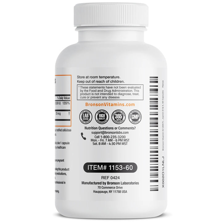 Bronson Vitamin K2 + D3 Extra Strength 2 In 1 Formula - 60 Capsules | برونسون مكمل غذائي بفيتامين دال و فيتامين k2 - 60 كبسولة