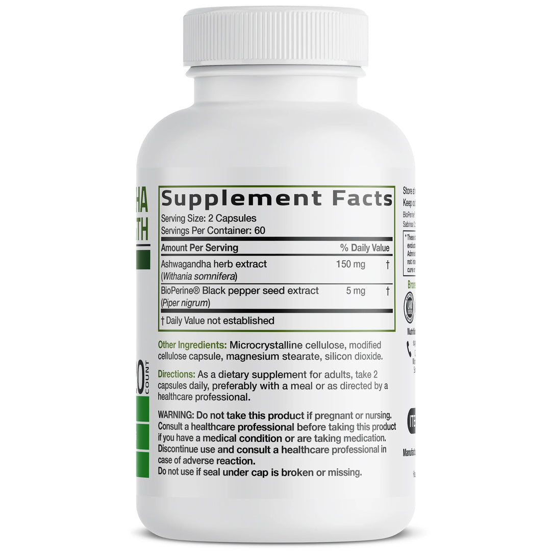 Bronson Ashwagandha Extra Strength - 120 Capsules | برونسون أشواغاندا قوة إضافية - 120 كبسولة
