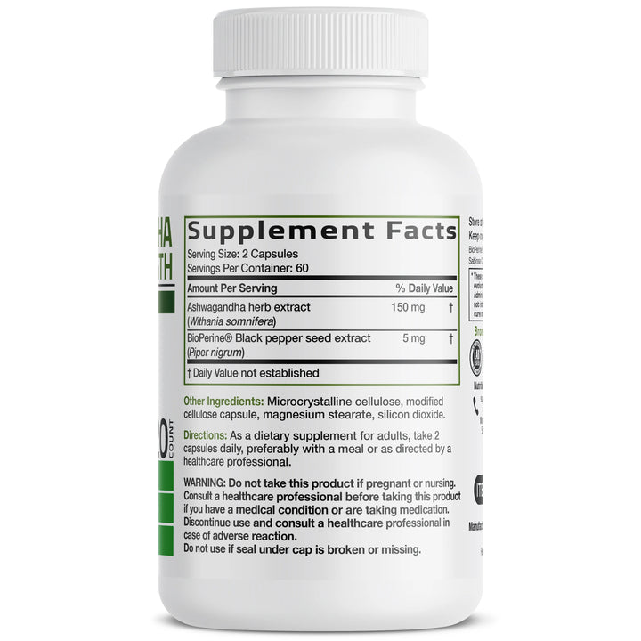 Bronson Ashwagandha Extra Strength - 120 Capsules | برونسون أشواغاندا قوة إضافية - 120 كبسولة