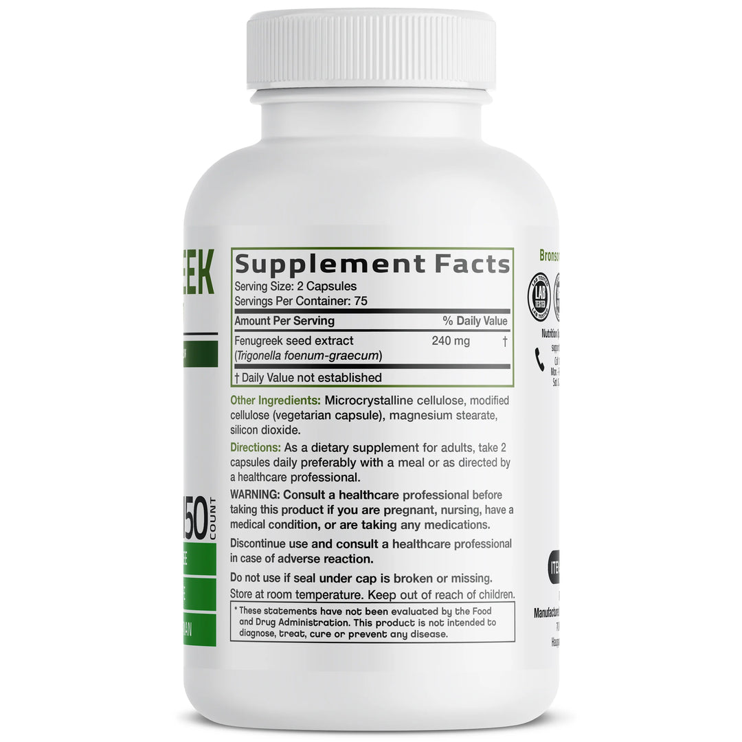 BRONSON Fenugreek Extra Strength - 150 Capsules |برونسون حلبة قوة إضافية - 150 كبسولة