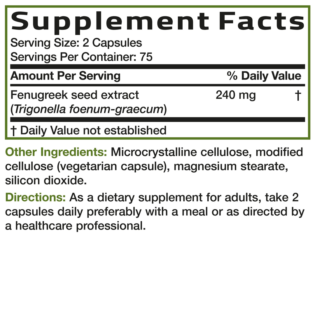 BRONSON Fenugreek Extra Strength - 150 Capsules |برونسون حلبة قوة إضافية - 150 كبسولة
