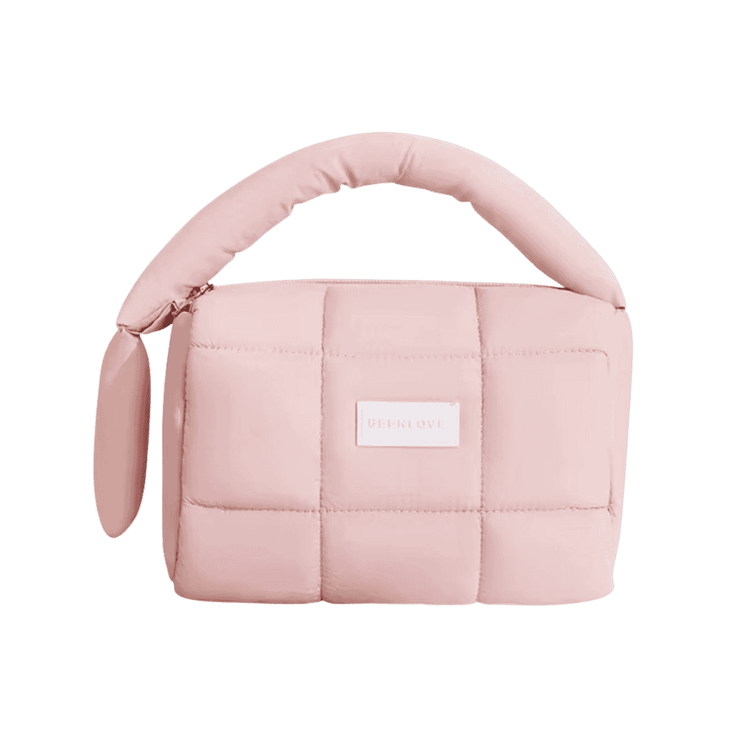 WASHBAG Light pink checkered fabric bag | ووش باغ حقيبة مستحضرات باللون الوردي