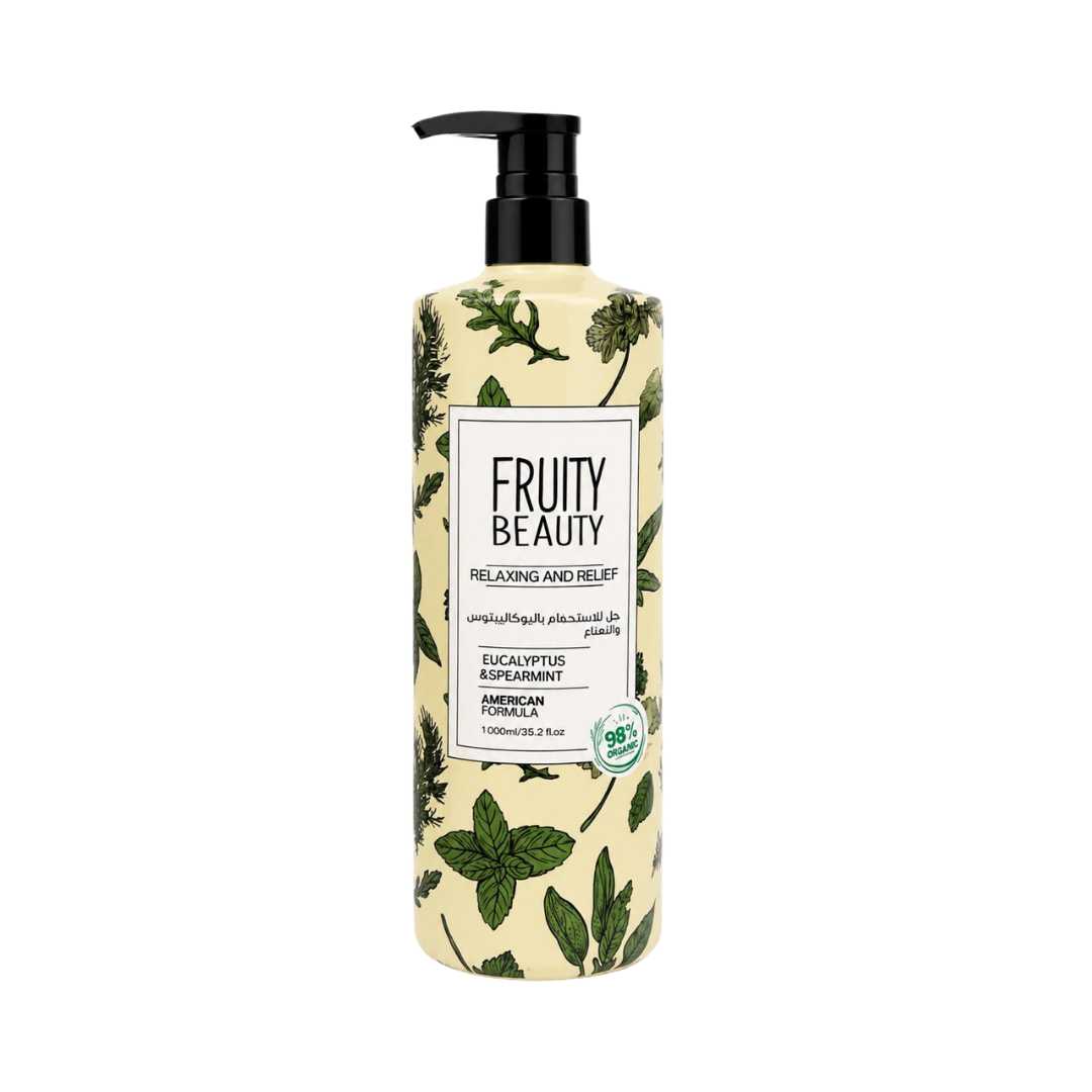 FRUITY BEAUTY Shower Gel Relaxing And Relief Eucalyptus & Spearmint - 1000ml | فروتي بيوتي جل الاستحمام للاسترخاء بالنعناع والاوكاليبتوس - 1000مل