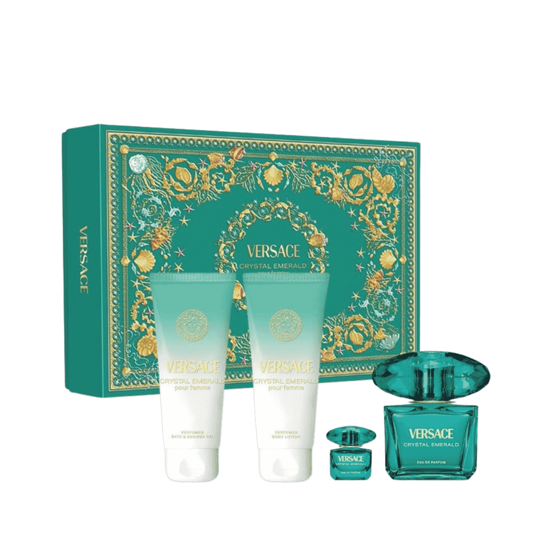 VERSACE  EMERALD SET EDP90+SG100+BL100+MIN5 | فيرساتشي كريستال إميرالد سيت عطر للنساء