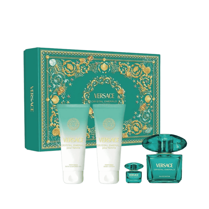 VERSACE  EMERALD SET EDP90+SG100+BL100+MIN5 | فيرساتشي كريستال إميرالد سيت عطر للنساء