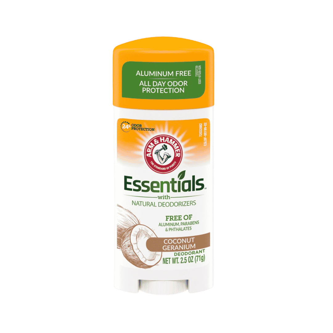 ARM & HAMMER Essentials Deodorant, with Natural Deodorizers, Coconut Geranium - 71g | ارم اند هامر مزيل تعرق ستيك برائحة جوز الهند والجرانيوم - 71 غ