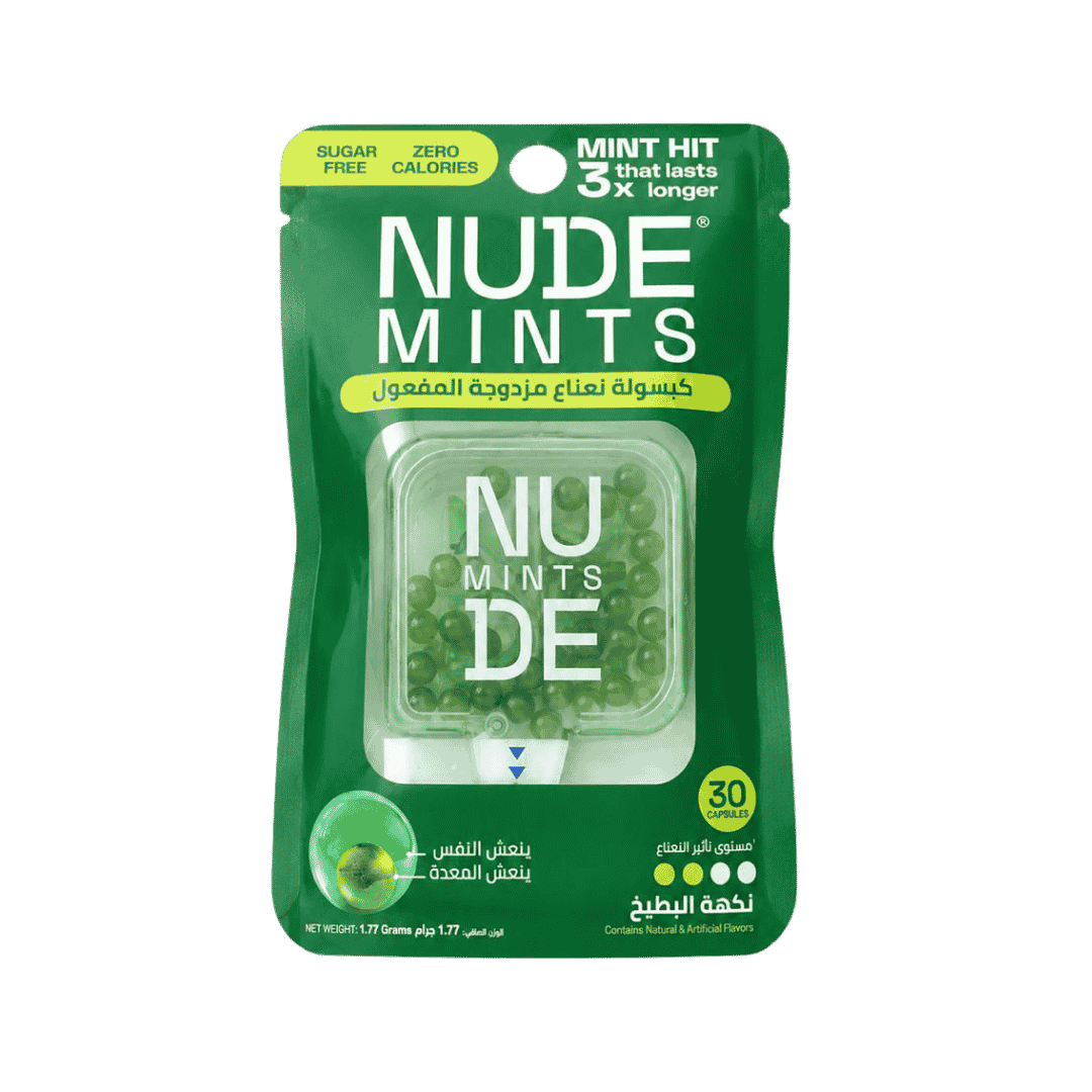 NUDE MINTS MINT HIT THAT LASTS 3X LONGER Melon - 30 Capsules - 1.77g | نيود منتس كبسولات الانتعاش بطعم البطيخ - 30 كبسولة - 1.77 غ