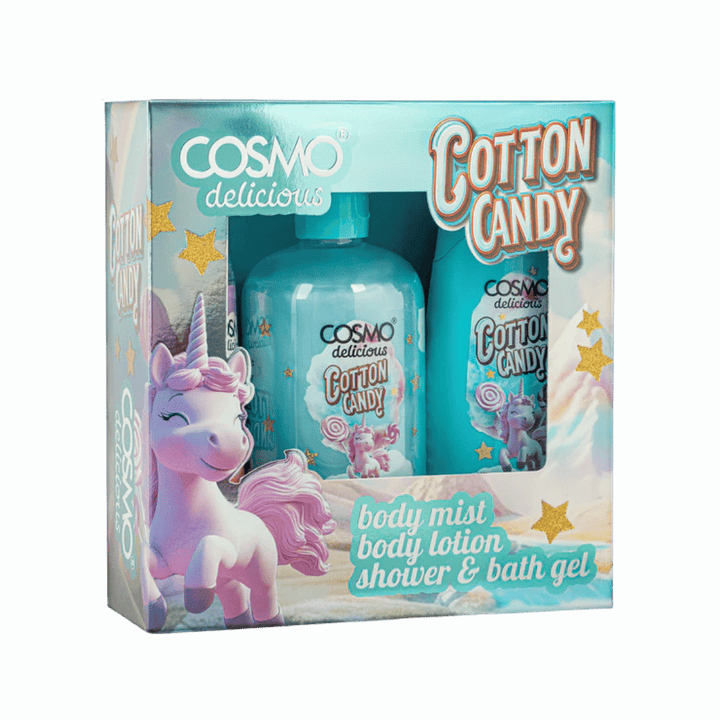 Cosmo Cotton Candy Body Mist Body Lotion Shower & Bath Gel | كوزمو مجموعة العناية بالجسم كوتون كاندي