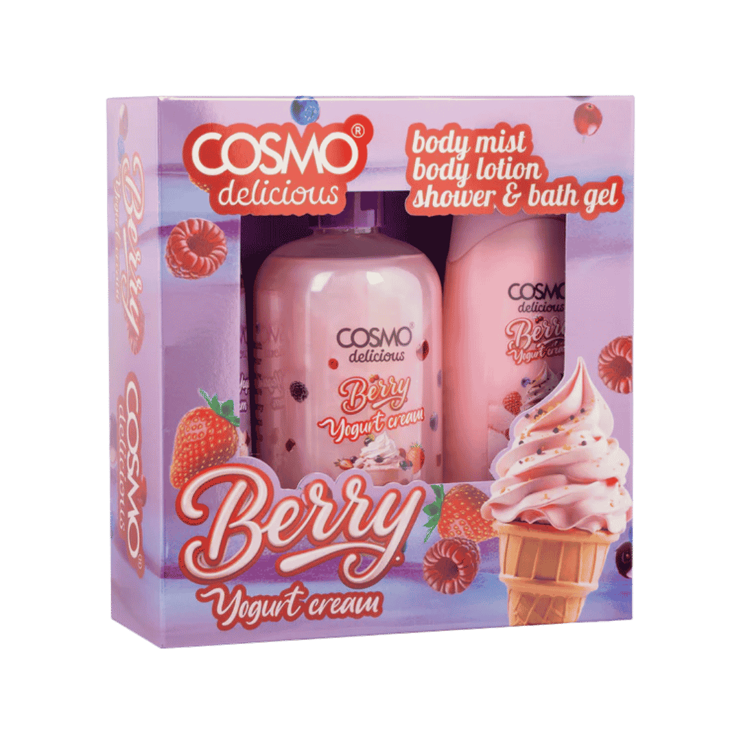 Cosmo Berry Yogurt Cream Body Mist Body Lotion Shower & Bath Gel | كوزمو مجموعة العناية بالجسم بيري يوغرت