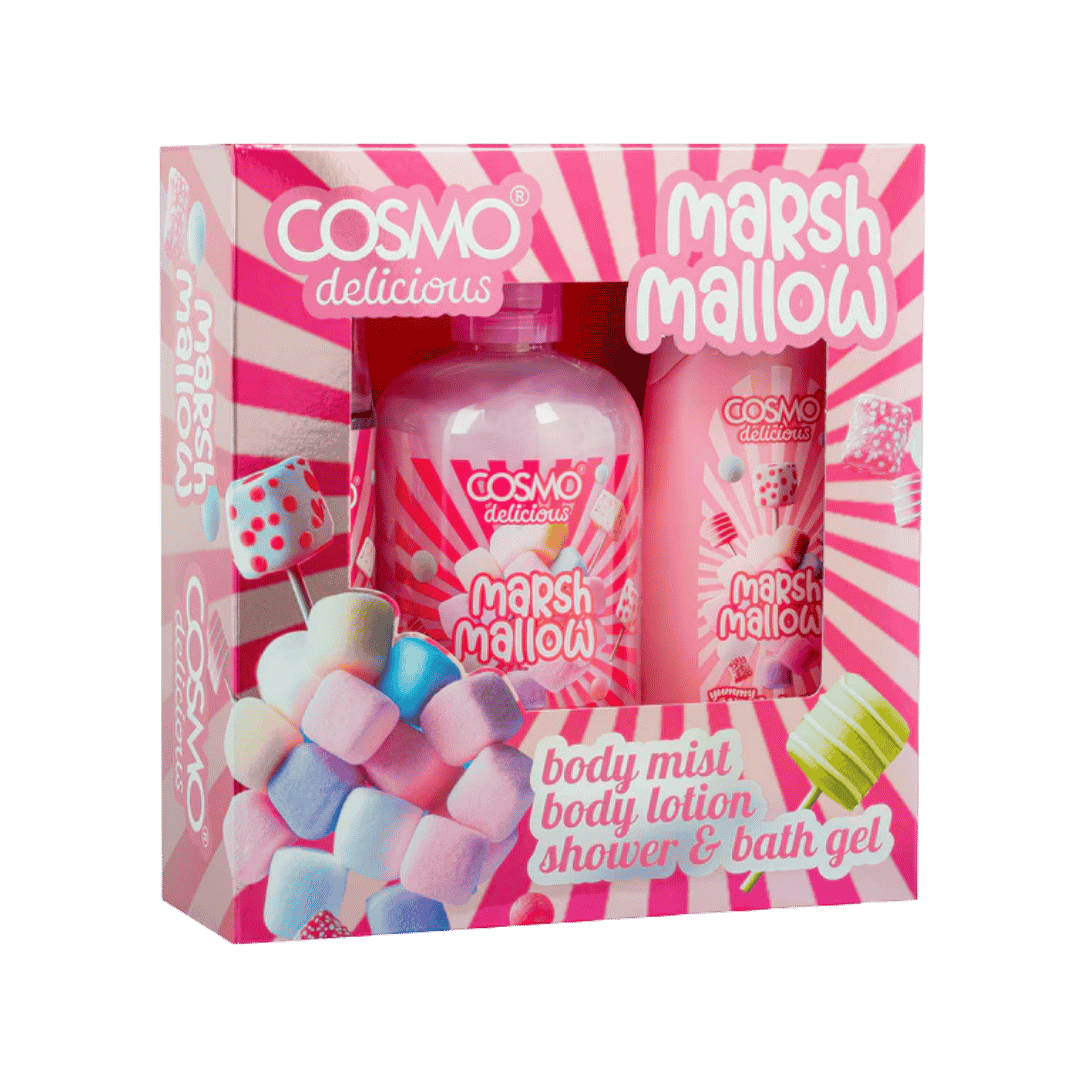 COSMO Marsh Mallow Cream Body Mist Body Lotion Shower & Bath Gel | كوزمو مجموعة العناية بالجسم برائحة المارشميلو