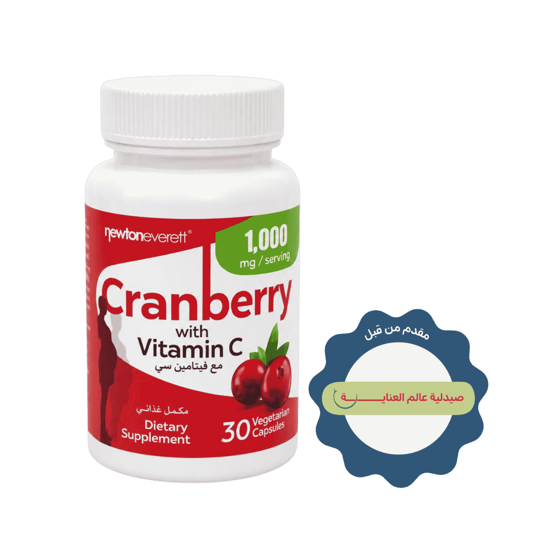 newtoneverett Cranberry With Vitamin C 1000Mg - 30 Vegetarian Capsules | نيوتون ايفريت كبسولات فيتامين سي وخلاصة عصير الكرانبيري - 30 كبسولة