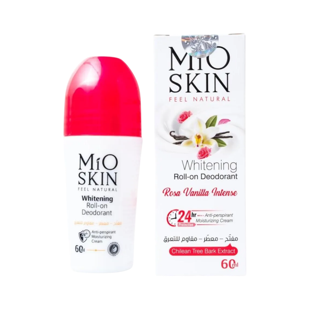 MIO SKIN Whitening Roll- On Deodorant Rose Vanilla 24hr Anti Perspirant Moisturizing Cream - 60ml | ميو سكين مظيل تعرق رول مبيض بعطر الورد والفانيلا - 60 مل
