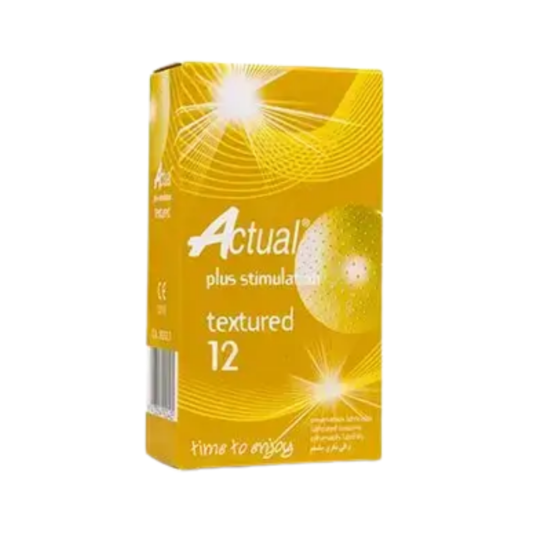 Actual Plus Stimulation Textured 12 | اكشوال بلس واقي ذكري محفز بسطح مزخرف – 12 قطعة
