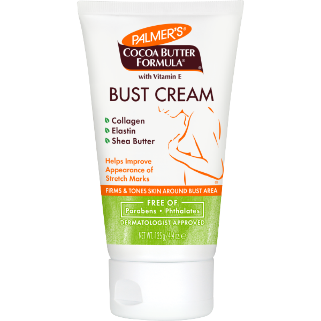 PALMER'S Cocoa Butter Formula Bust Cream With Vitamin E Collagen And Elastin - 125g  | بالميرز كريم الصدر بتركيبة زبدة الكاكاو مع فيتامين E والكولاجين والإيلاستين - 125 جم