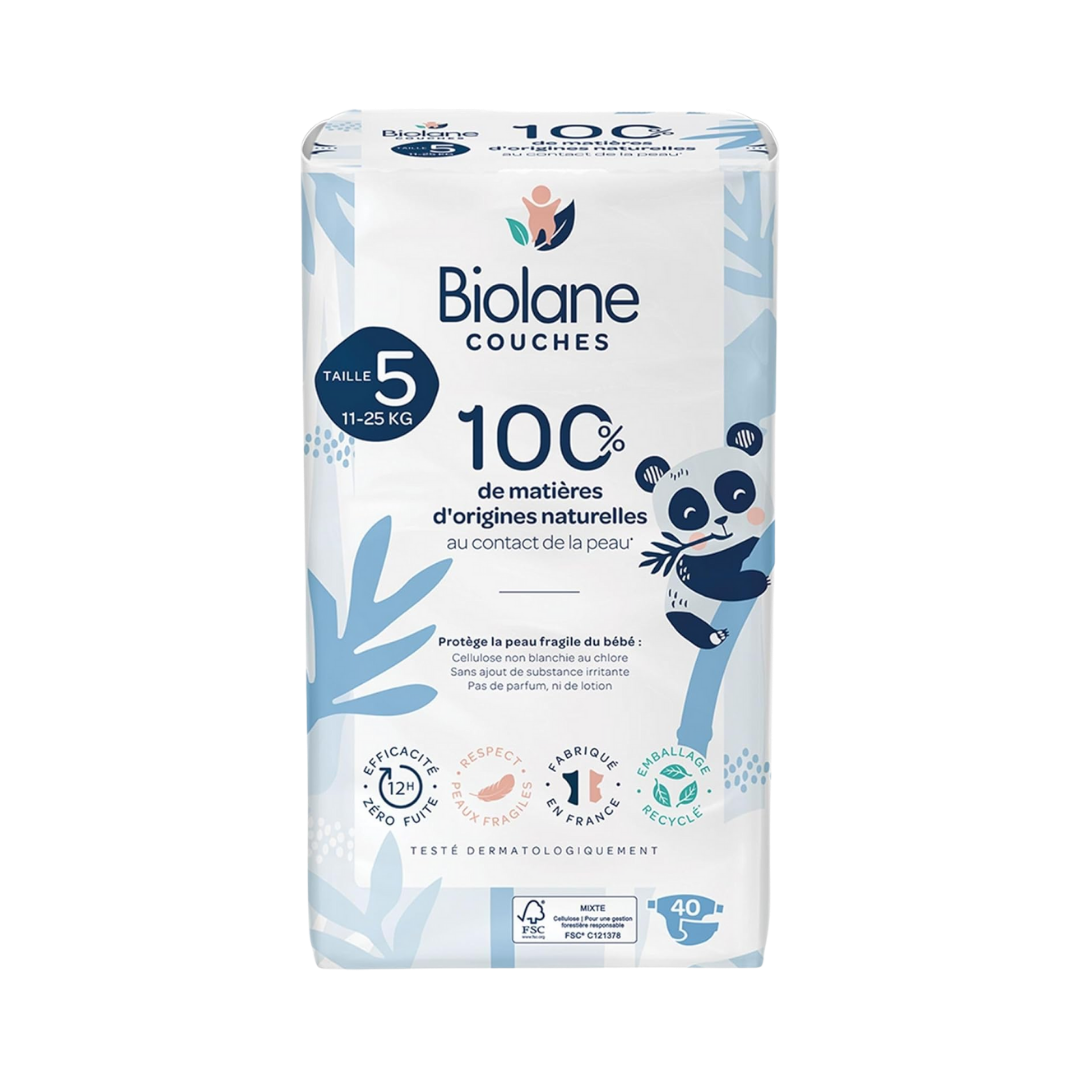 Biolane Natural baby diaper 5 size - 40pcs | بايولان حفاضات للأطفال قياس 5 - 40 قطعة