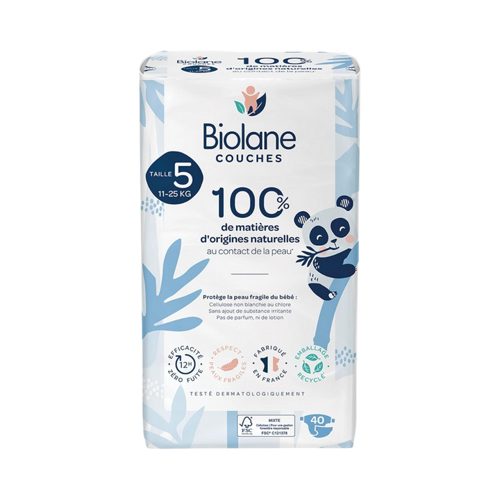 Biolane Natural baby diaper 5 size - 40pcs | بايولان حفاضات للأطفال قياس 5 - 40 قطعة