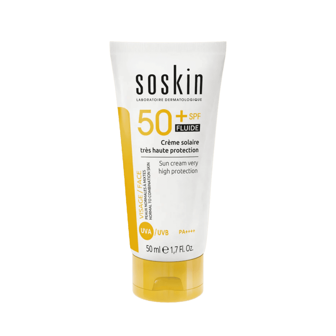 Soskin Fluid Sunscreen Cream with Very High Protection SPF - 50ml | سوسكن واقي شمسي مع حماية عالية - 50 مل