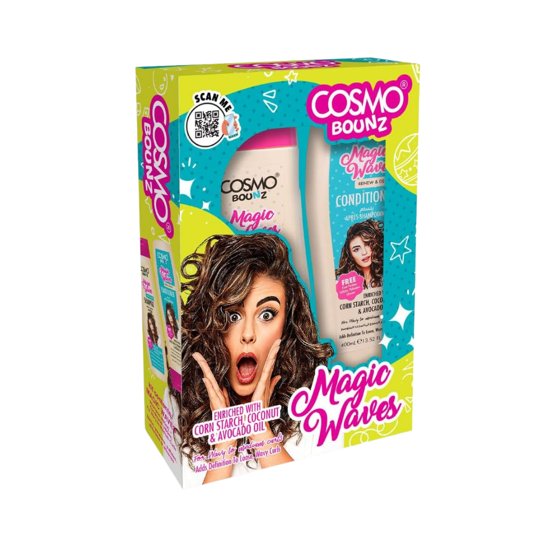 COSMO COSMETICS 2PCS SHAMP & COND MAGIC WAVES - 400ml | كوزمو كوزمتكس مجموعة العناية بالشعر المموج والكيرلي شامبو وبلسم - 400مل