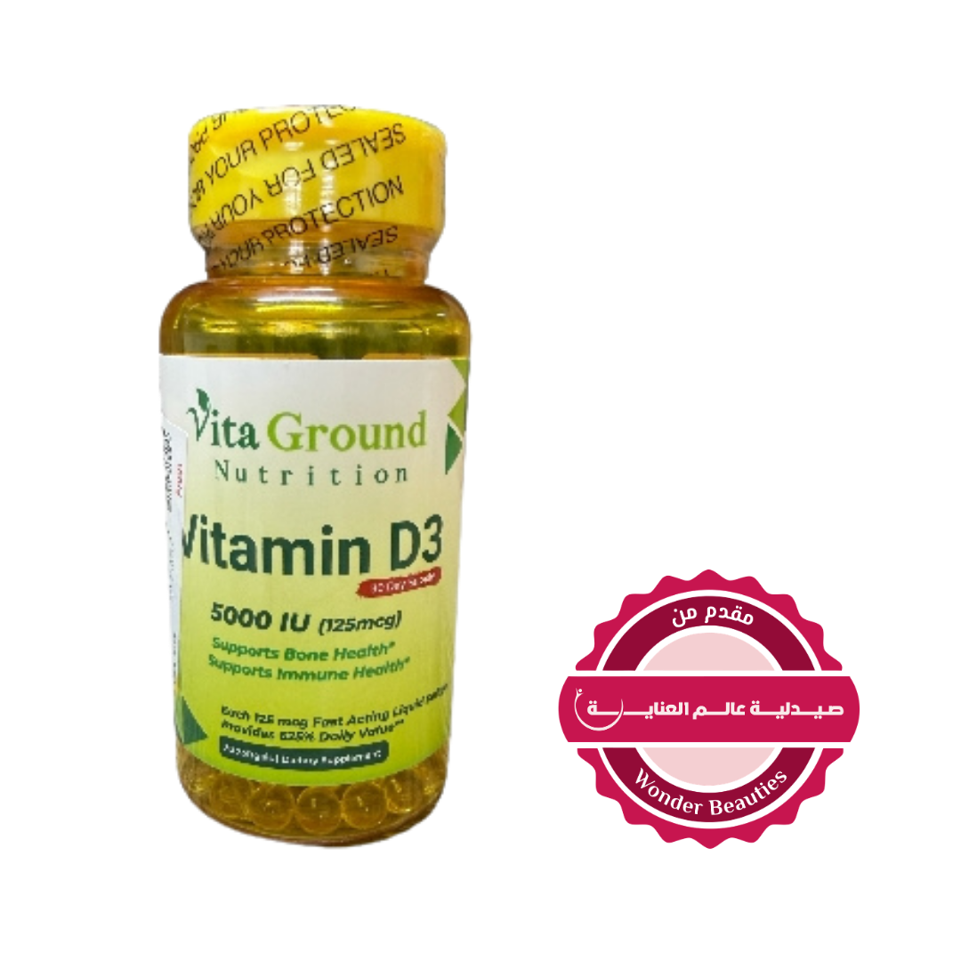 Vita Ground Nutrition Vitamin D3 5000 IU 125mcg - 30 Softgels | فيتا غراوند كبسولات فيتامين دال 5000 وحدة دولية 125 مكغ - 30 كبسولة