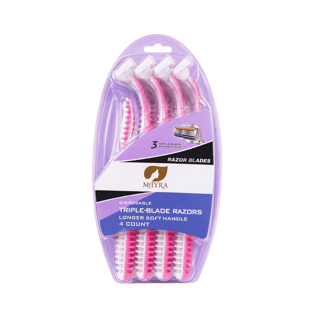 Sama Baghdad 3 Triple Blade Razor Blades Longer Soft Handle 4 Count | سما بغداد شفرة نسائية ثلاثية - 4 شفرات