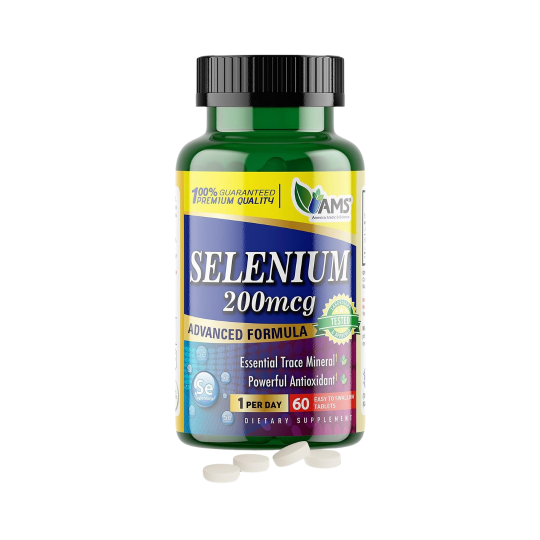 AMS Selenium 200 mcg 60 Easy to Swallow Tablets | إيه إم إس مكمل السيلينيوم 60 مضغوطة عيار 200 مكغ