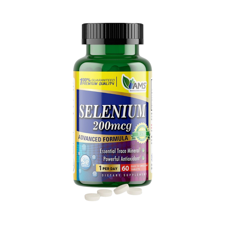 AMS Selenium 200 mcg 60 Easy to Swallow Tablets | إيه إم إس مكمل السيلينيوم 60 مضغوطة عيار 200 مكغ
