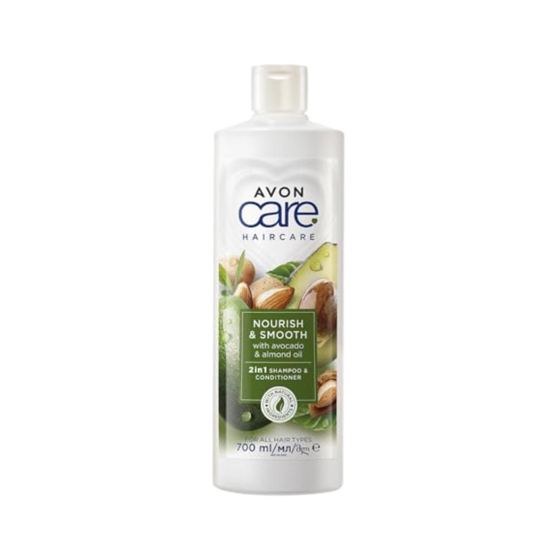 Avon Care Care Haircare Nourish & Smooth with Avocado & Almond Oil 2in1 Shampoo & Conditioner - 700ml | افون شامبو وبلسم 2 في 1 بالافوكادو واللوز - 700مل