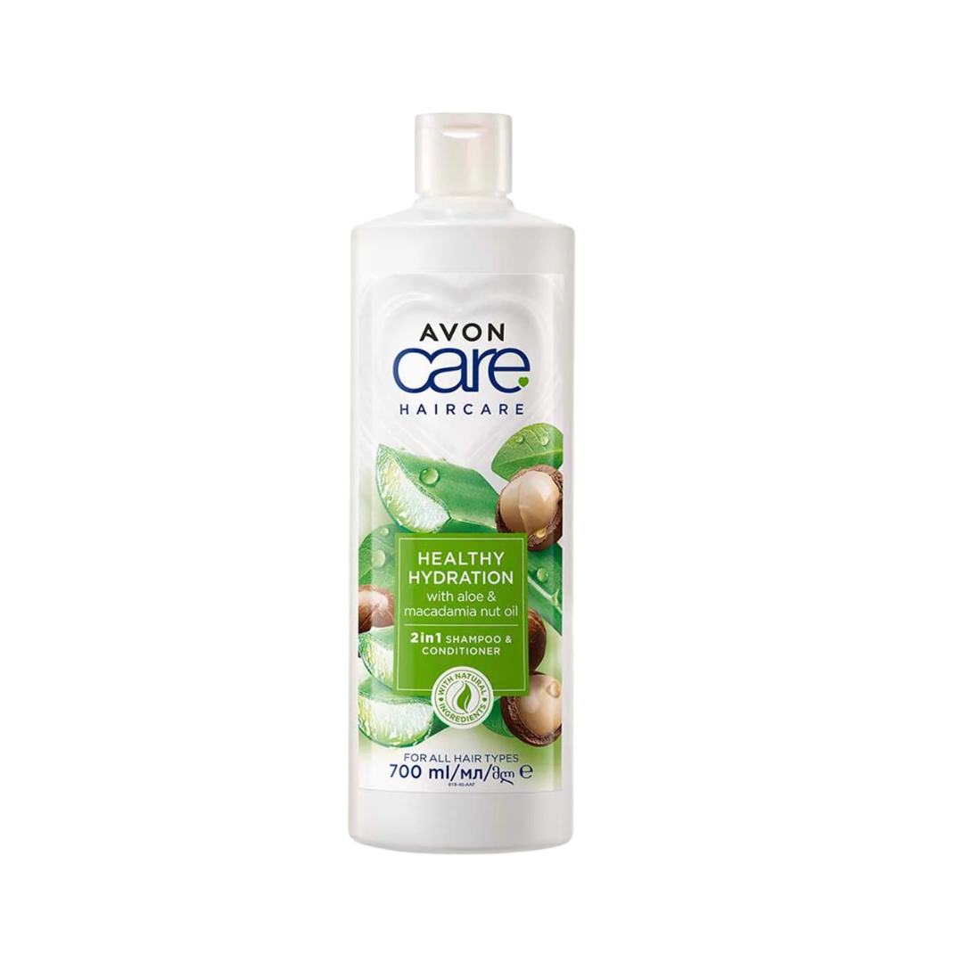 Avon Care Healthy Hydration with Aloe & Macadamia Nut Oil 2in1 Shampoo & Conditioner - 700ml | افون شامبو وبلسم بخلاصة جوز المكديميا والالوفيرا - 700مل