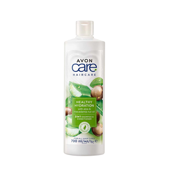 Avon Care Healthy Hydration with Aloe & Macadamia Nut Oil 2in1 Shampoo & Conditioner - 700ml | افون شامبو وبلسم بخلاصة جوز المكديميا والالوفيرا - 700مل