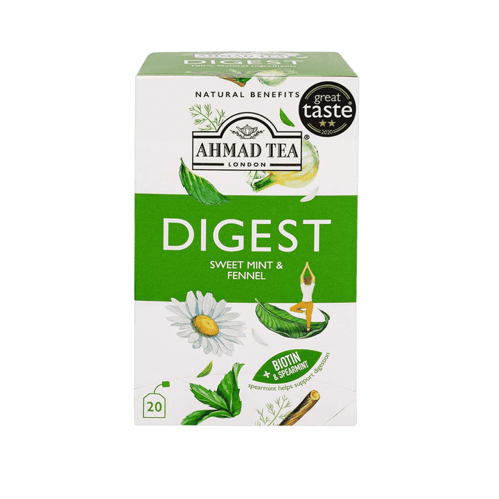 Ahmad Tea Digest' Natural Benefits Sweet Mint Fennel Biotin + Spearmint - 20 Bags | شاي احمد شاي النعناع الحلو والشمر والبيوتين والنعناع السنبلي - 20 كيس