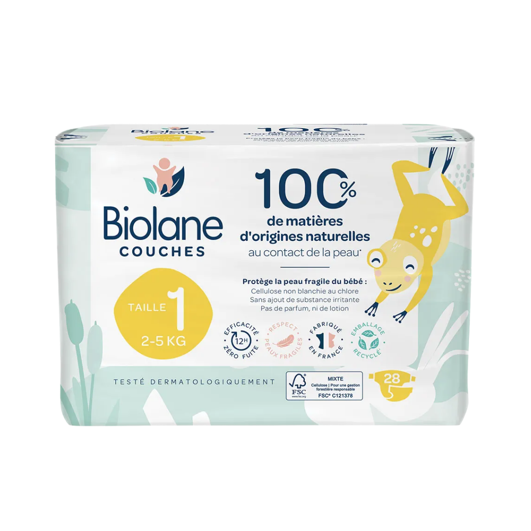 Biolane Natural baby diaper 1 size - 28 pcs |بيولان حفاضات أطفال طبيعية – المقاس 1 (عدد 28 قطعة)