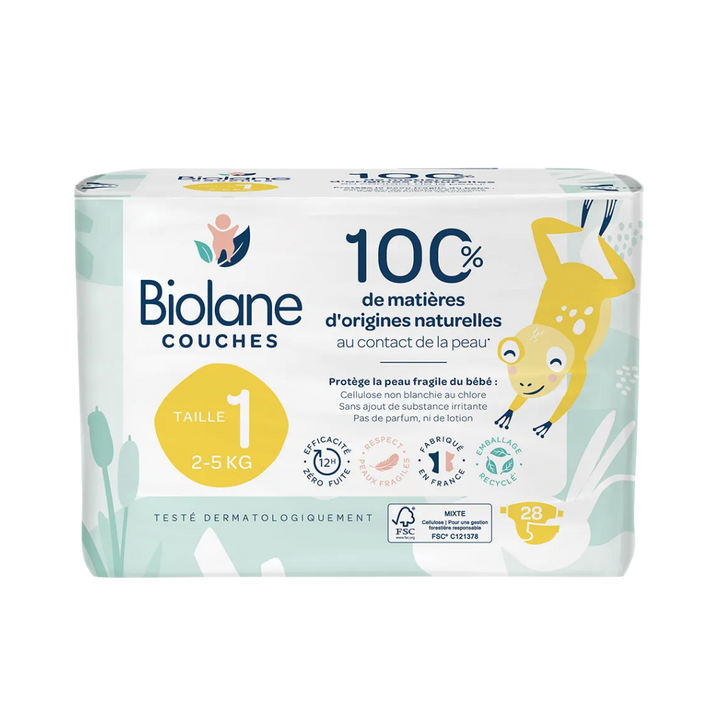 Biolane Natural baby diaper 1 size - 28 pcs |بيولان حفاضات أطفال طبيعية – المقاس 1 (عدد 28 قطعة)