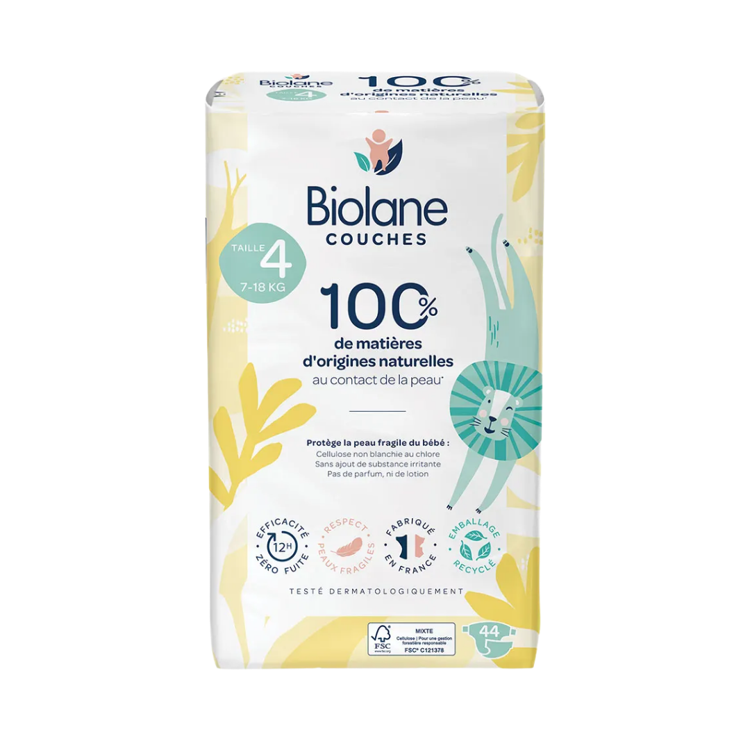 Biolane Natural baby diaper 4 size - 44 pcs | بيولان حفاضات الأطفال الطبيعية الحجم 4 – 44 قطعة