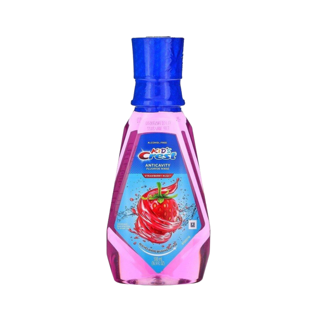 Crest Kids Anticavity Fluoride Rinse Strawberry Rush - 500ml| كريست غسول فم للأطفال خالٍ من الكحول-500 مل