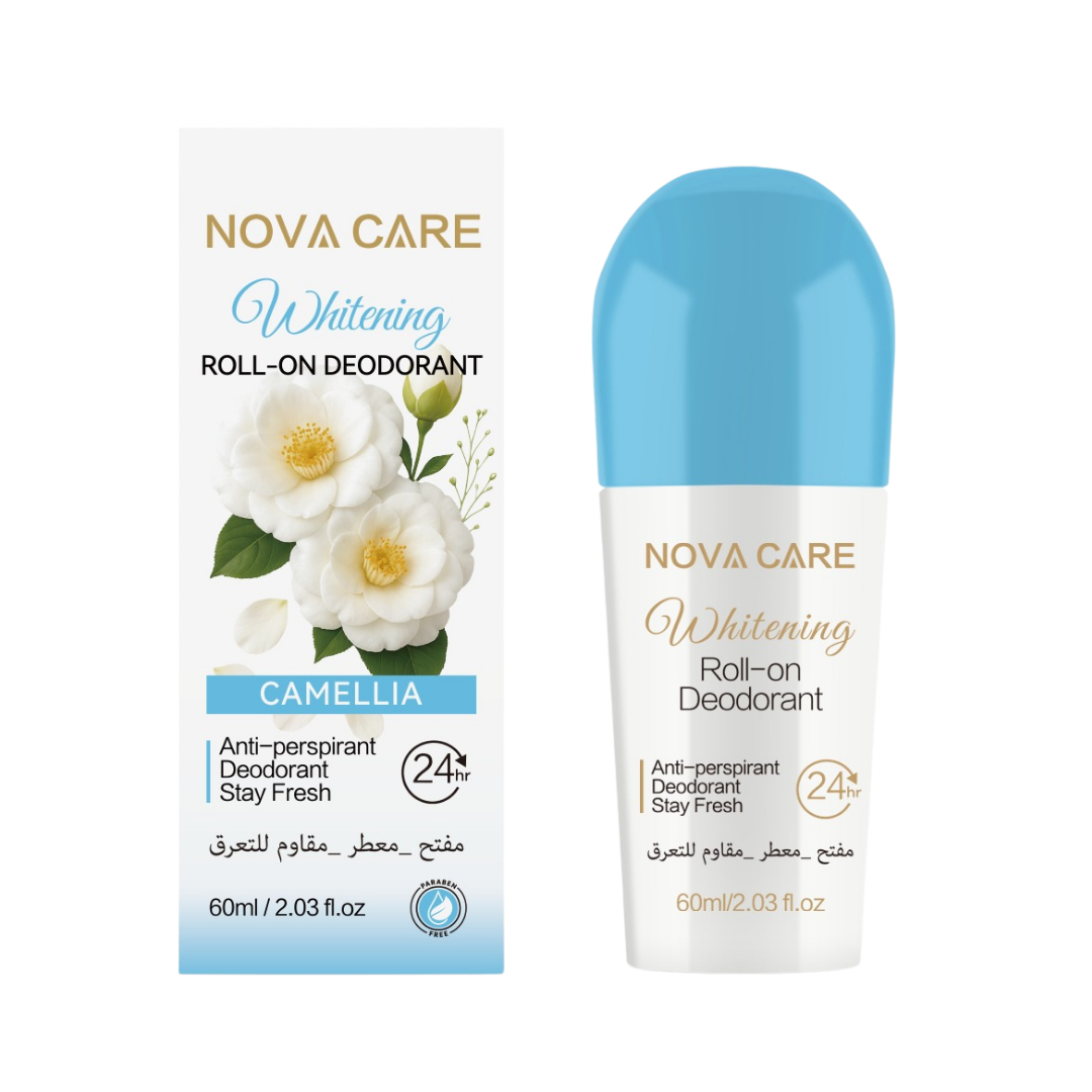 NOVA CARE  Whitening Roll-On Deodorant 24h Anti-Perspirant Camellia - 60ml | مزيل عرق نوفا كير للتفتيح رول أون مضاد للتعرق لمدة 24 ساعة برائحة الكاميليا – 60 مل