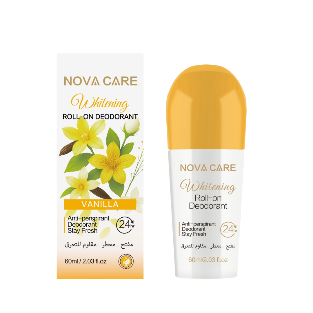 NOVA CARE  Whitening Roll-On Deodorant 24h Anti-Perspirant Vanilla - 60ml| نوفا رول اون مزيل تعرق لمدة 24 ساعة -60 مل