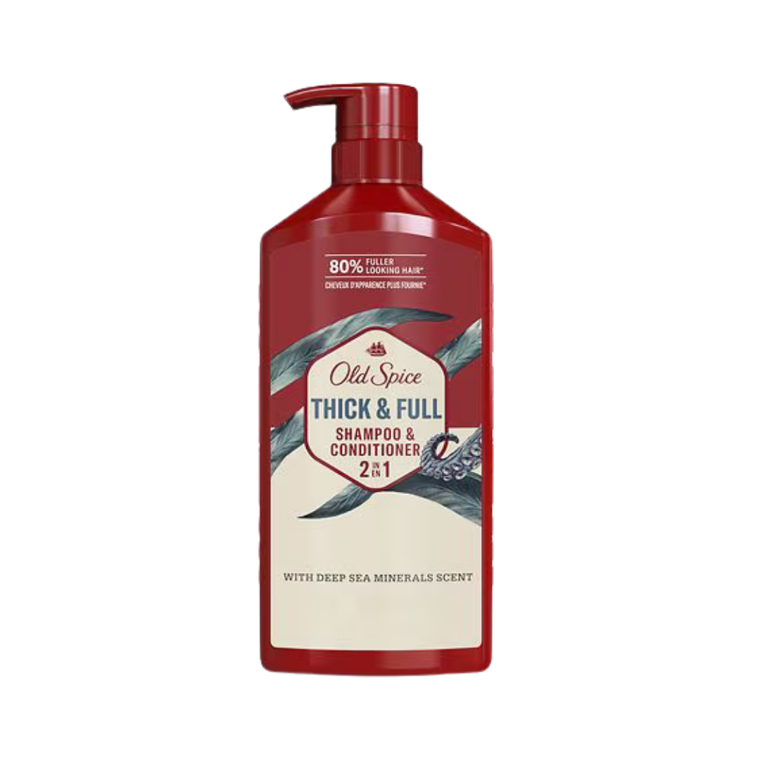 Old Spice Mens 2 in 1 Shampoo and Conditioner for All Hair Types, Thick & Full - 650ml | أولد سبايس للرجال شامبو وبلسم 2 في 1 لجميع أنواع الشعر، كثيف وممتلئ – 650 مل
